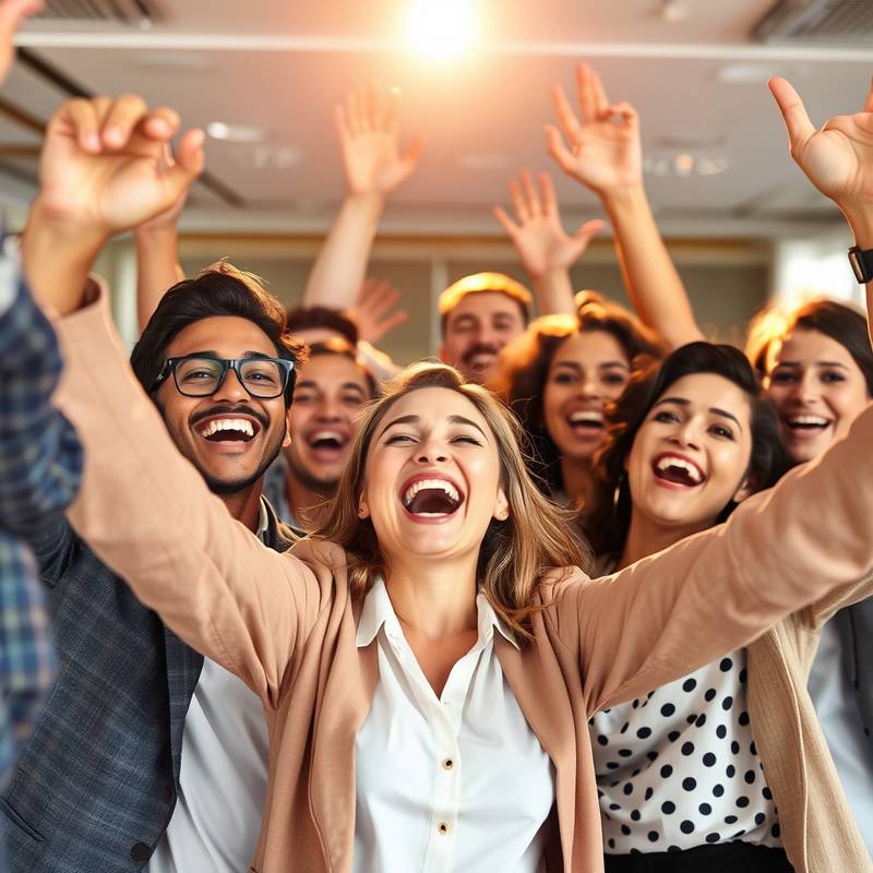 Diverse group of professionals celebrating career success