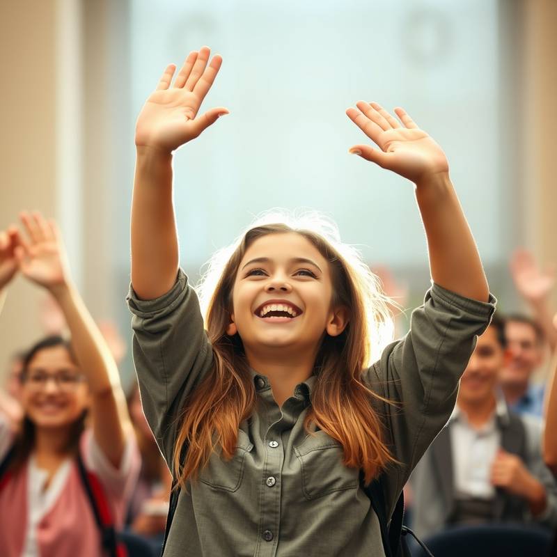 Student celebrating achievement
